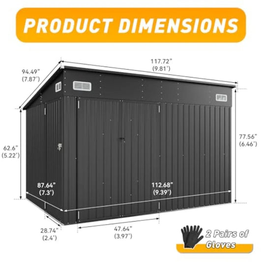 Storage Shed Metal W/Triple Doors