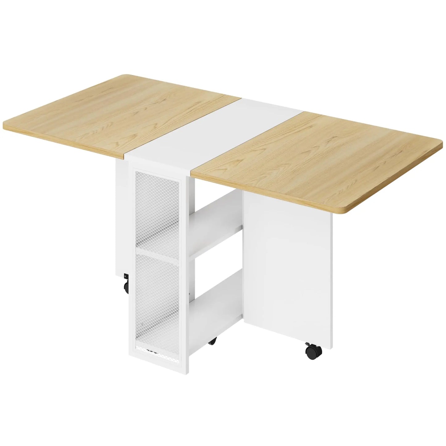 Folding Dining Table, Drop Leaf Dining Table for 4, Foldable Kitchen Table with 2 Storage Shelf