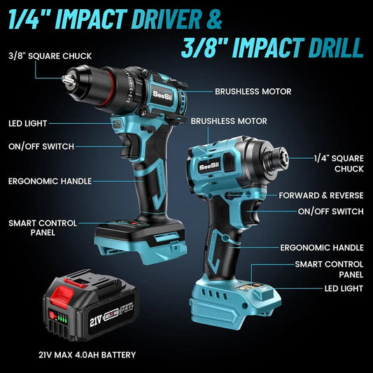 21V Drill and Driver Cordless w/batteries & acces