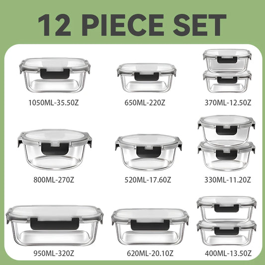 12pcs Glass Lunch Box Food Storage Containers