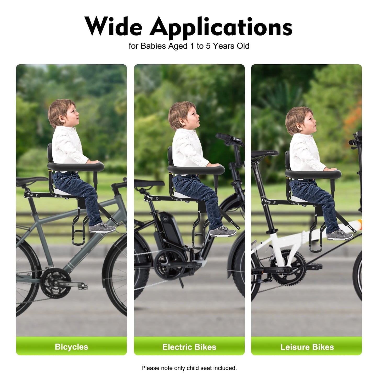 80kg Child Bicycle Seat Adjustable Bicycle Child Carrier Sponge Padding Kids Bike Seat for 1 to 5 Years Old Children