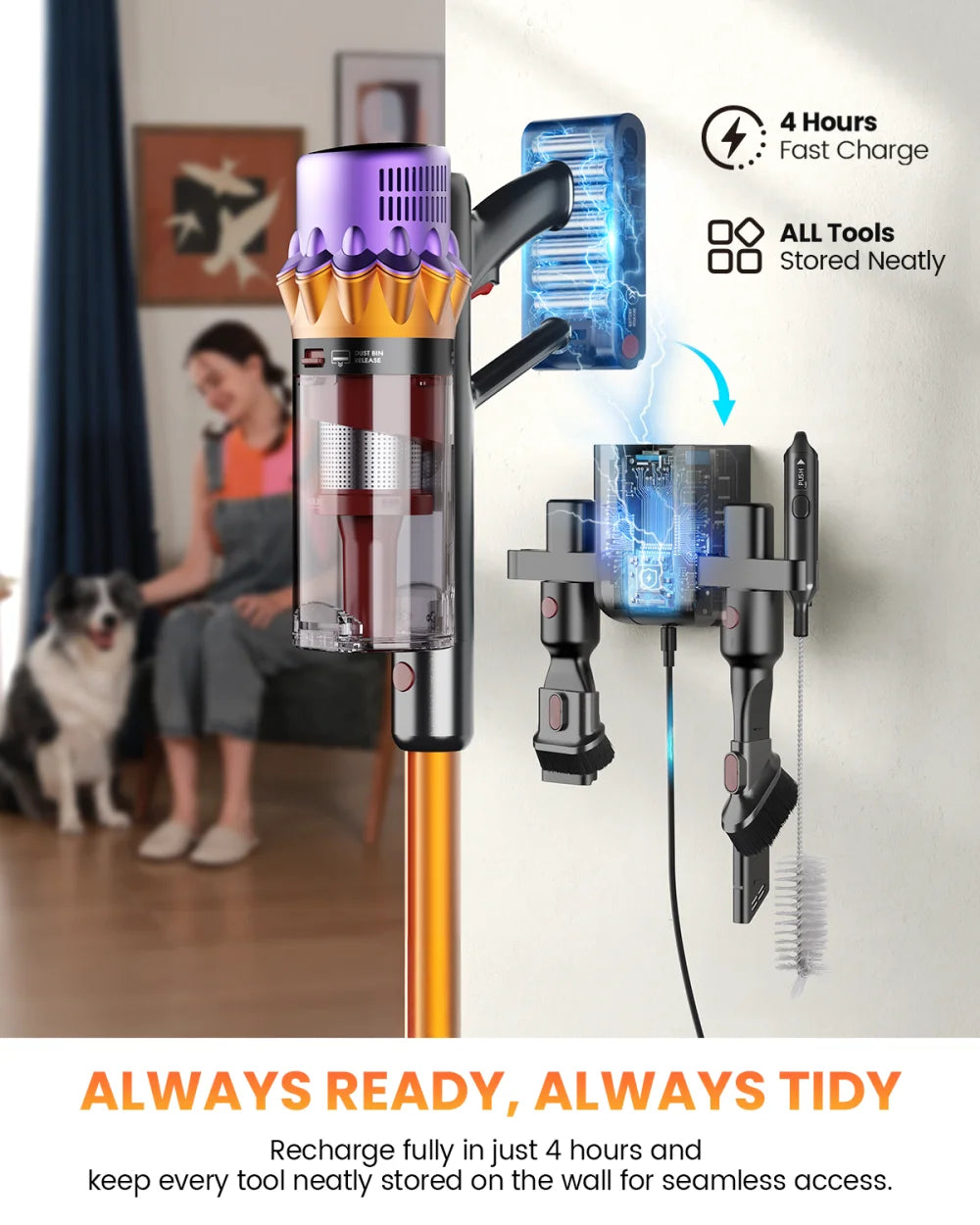 Erabros EV5 70KPA Ultra-Strong Cordless Vacuum Cleaner 550W 80Mins Runtime Wireless Vacuum Cleaner with 4 Modes & Smart Display