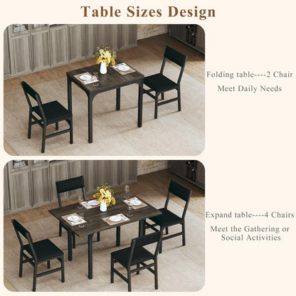 Dining Table Set for 4,  Extendable Table W/4 Cushioned Chairs