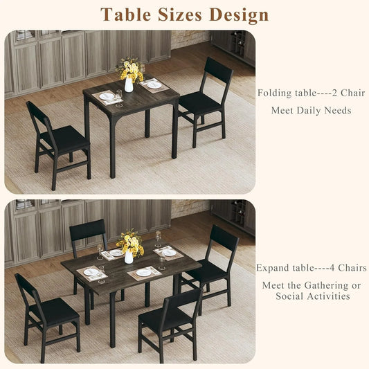 Dining Table Set for 4,  Extendable Table W/4 Cushioned Chairs