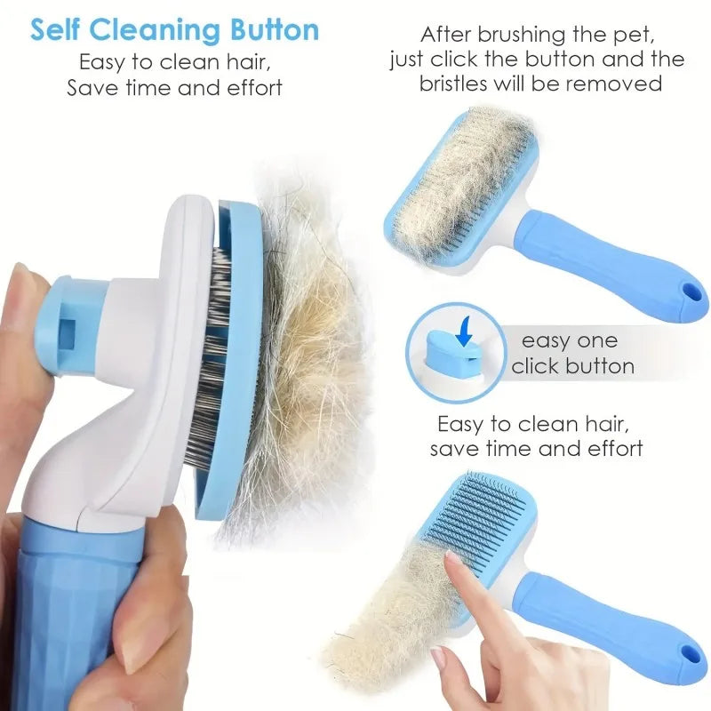 One-Button Pet Deshedding Brush - Detangles & Removes Loose Hair for Dogs & Cats, Easy Clean, Ergonomic Grip
