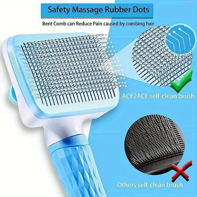 One-Button Pet Deshedding Brush - Detangles & Removes Loose Hair for Dogs & Cats, Easy Clean, Ergonomic Grip