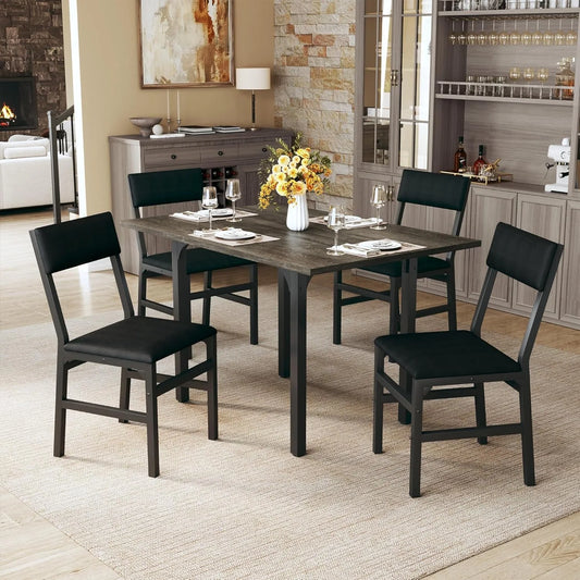 Dining Table Set for 4,  Extendable Table W/4 Cushioned Chairs