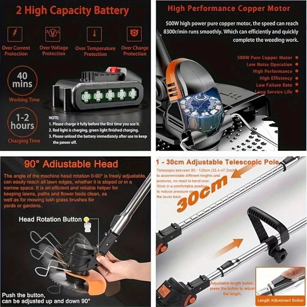 Lawn Edger, Weed Wacker, Cordless W/Batteries and Accessories