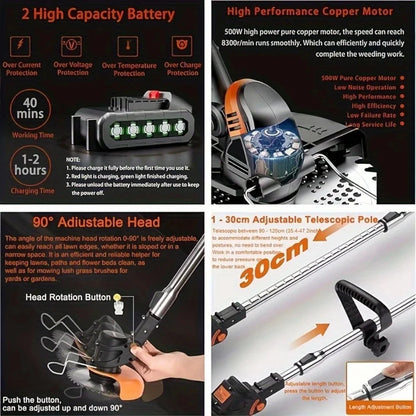 Lawn Edger, Weed Wacker, Cordless W/Batteries and Accessories
