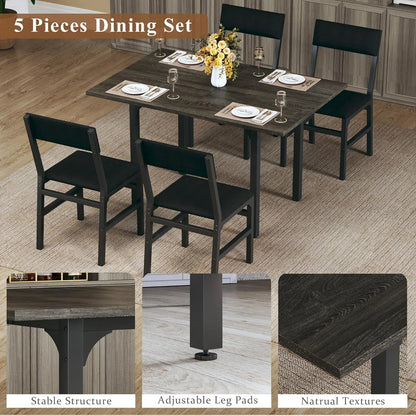 Dining Table Set for 4,  Extendable Table W/4 Cushioned Chairs