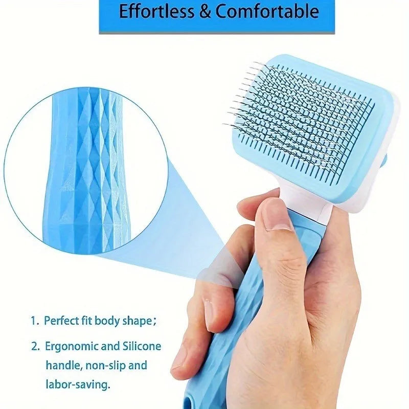 One-Button Pet Deshedding Brush - Detangles & Removes Loose Hair for Dogs & Cats, Easy Clean, Ergonomic Grip