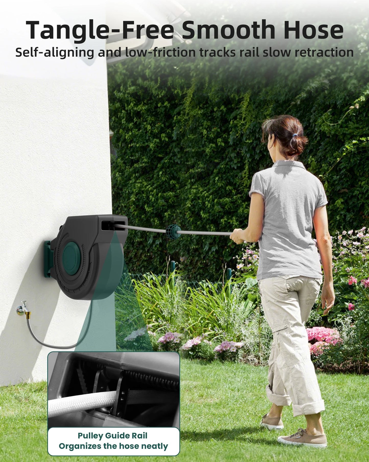 Retractable garden hose reel With 100' 1/2 hose