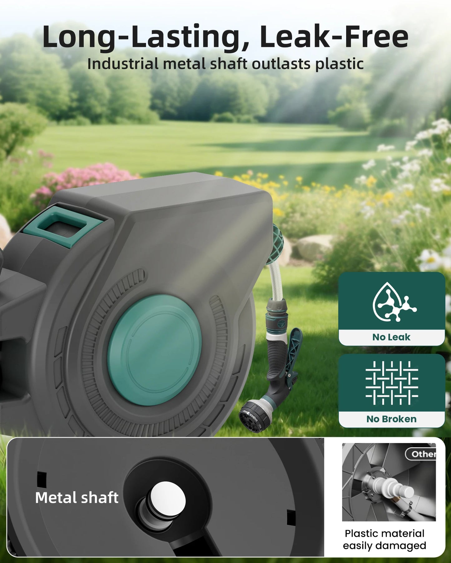 Retractable garden hose reel With 100' 1/2 hose