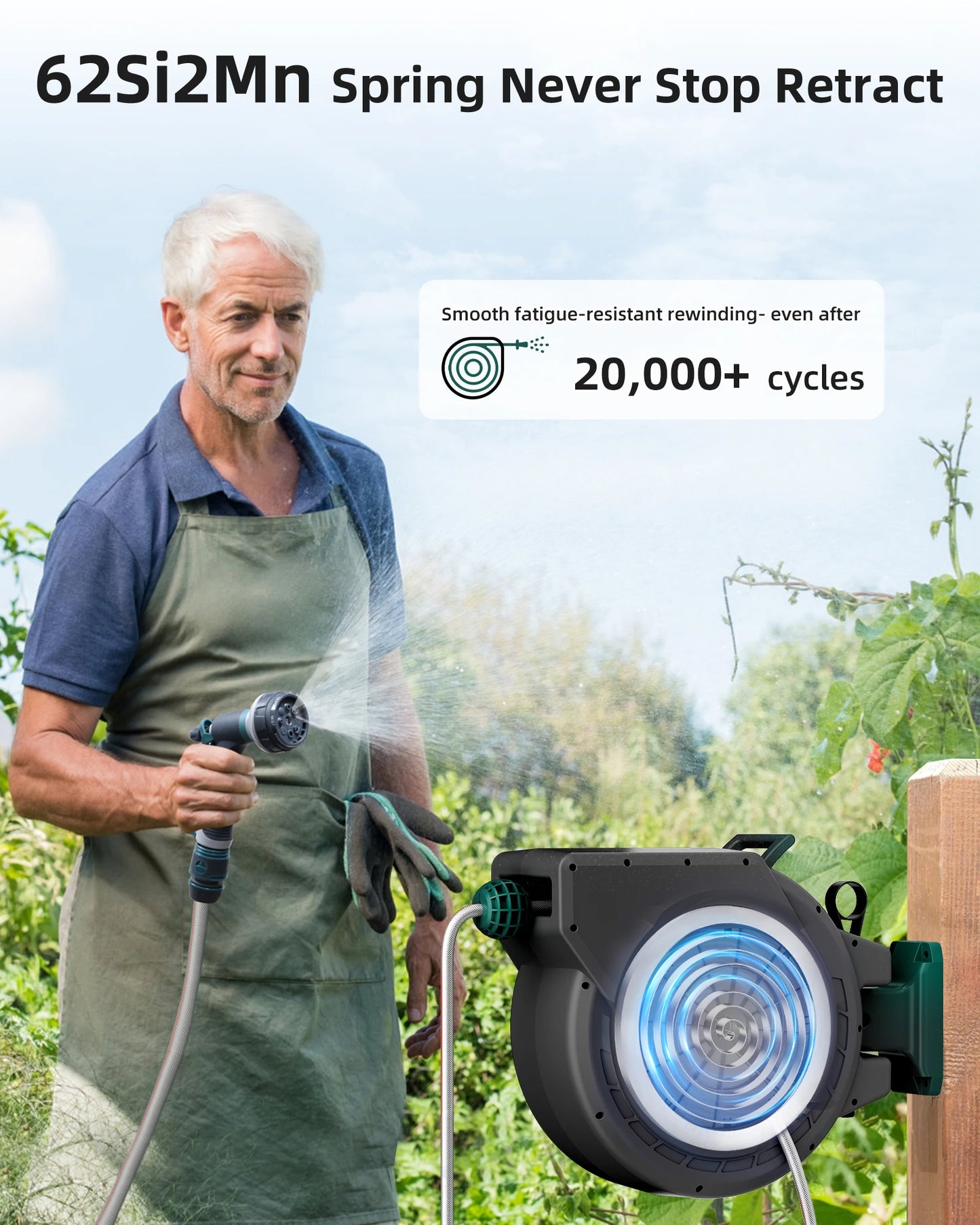 Retractable garden hose reel With 100' 1/2 hose
