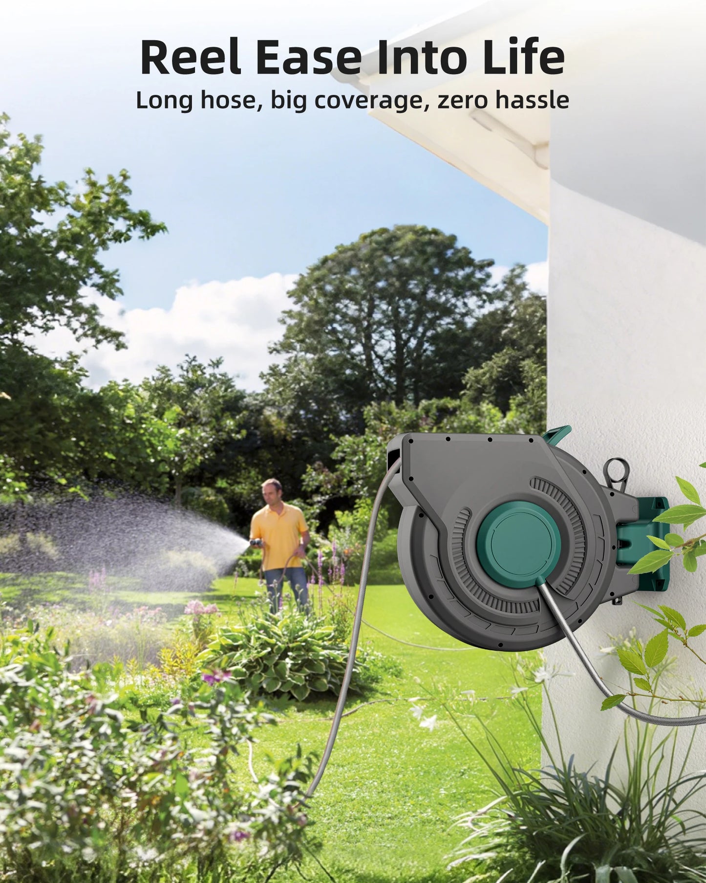 Retractable garden hose reel With 100' 1/2 hose