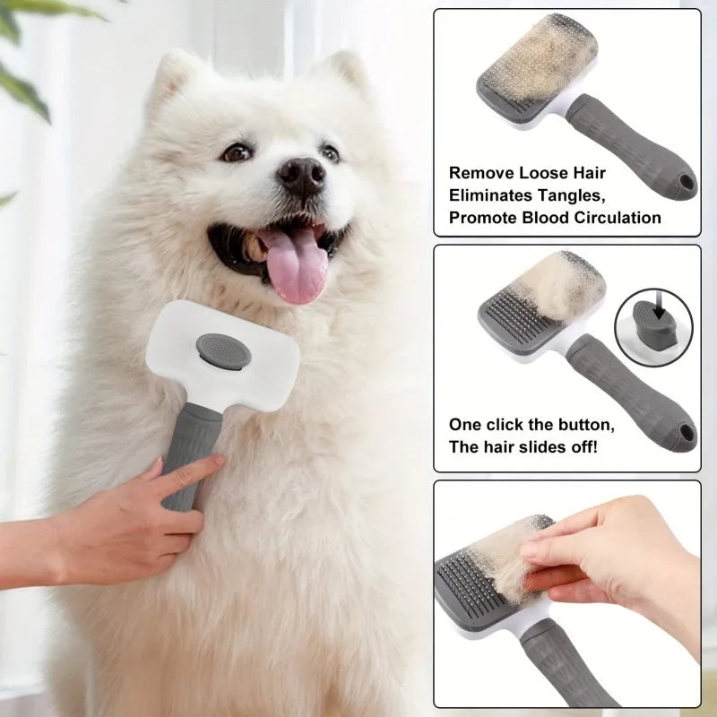 One-Button Pet Deshedding Brush - Detangles & Removes Loose Hair for Dogs & Cats, Easy Clean, Ergonomic Grip