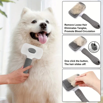 One-Button Pet Deshedding Brush - Detangles & Removes Loose Hair for Dogs & Cats, Easy Clean, Ergonomic Grip