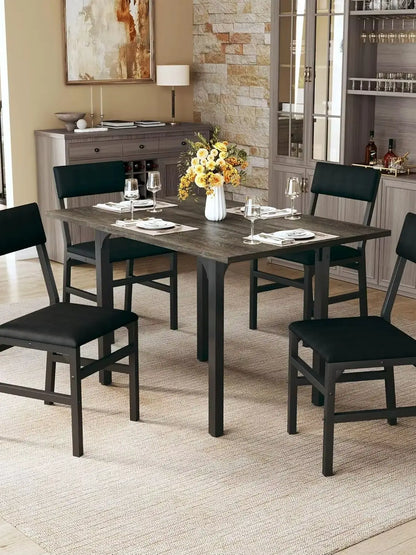 Dining Table Set for 4,  Extendable Table W/4 Cushioned Chairs