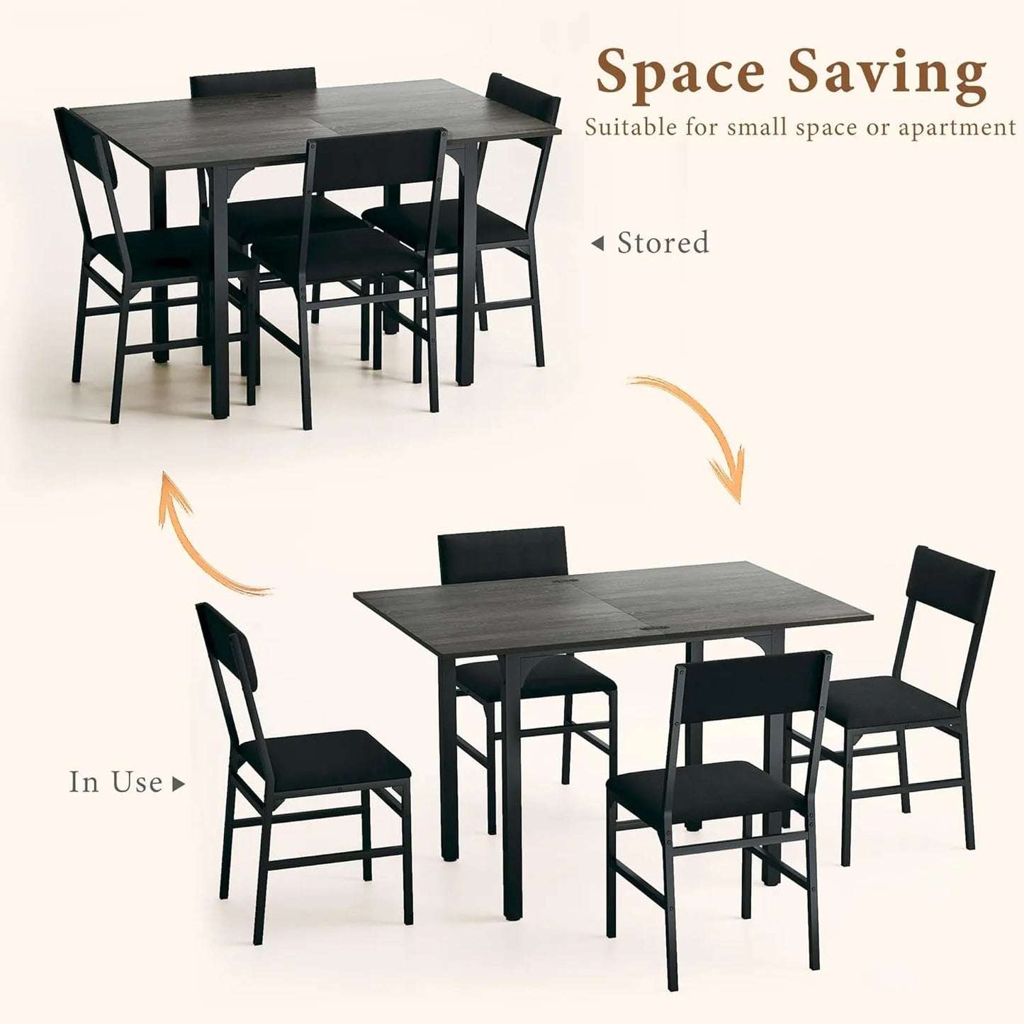 Dining Table Set for 4,  Extendable Table W/4 Cushioned Chairs