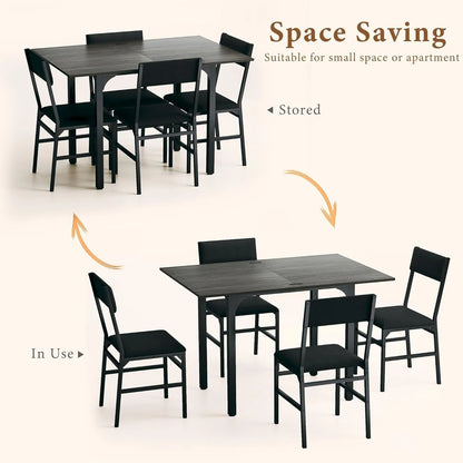 Dining Table Set for 4,  Extendable Table W/4 Cushioned Chairs