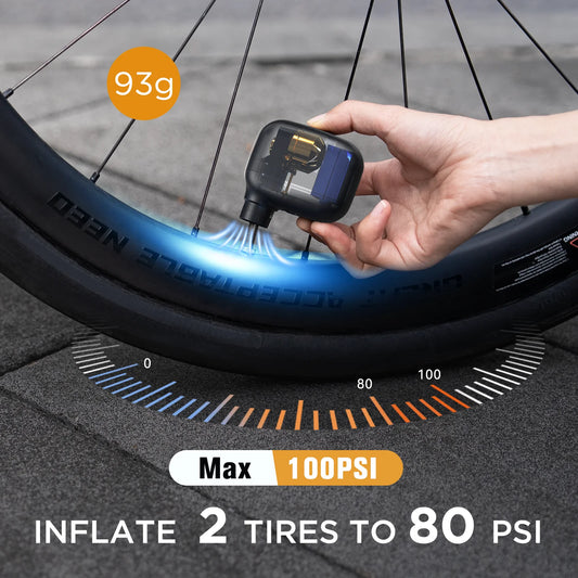 AIRBANK AS100 Mini Portable Bicycle Pump Rechargeable Air Inflator 100PSI Type-C Bike Accessories for Bike Schrader Presta Tires