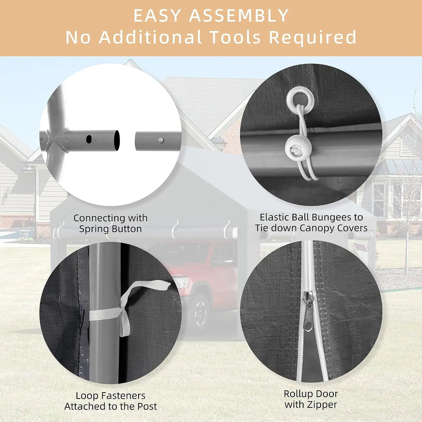 12x20FT Heavy Duty Carport,Removable Side Walls & Roll-Up Door