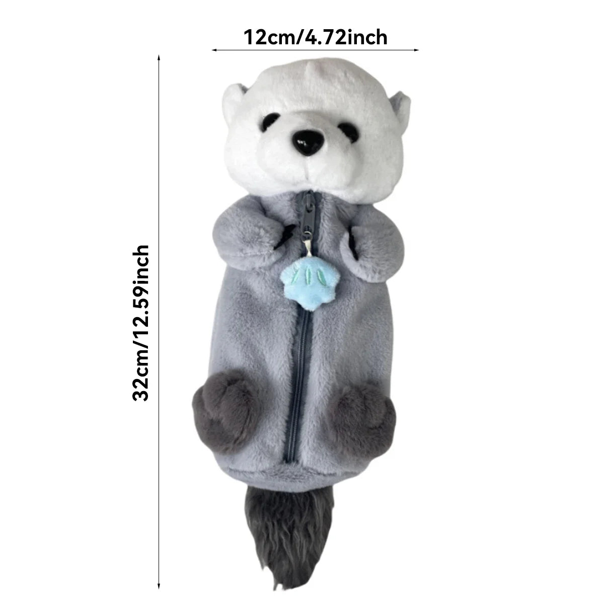 Kawaii Plush Otter Pencil Case Large Capacity, Expandable Portable Cosmetic & Stationery Bag For Students, Soft Plush Material