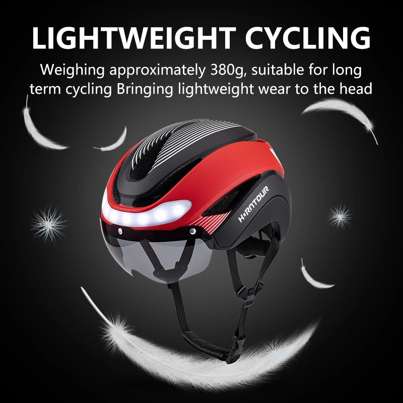 Adult Bike Helmets with Rechargeable LED Rear Light, Visor, Magnetic Goggles