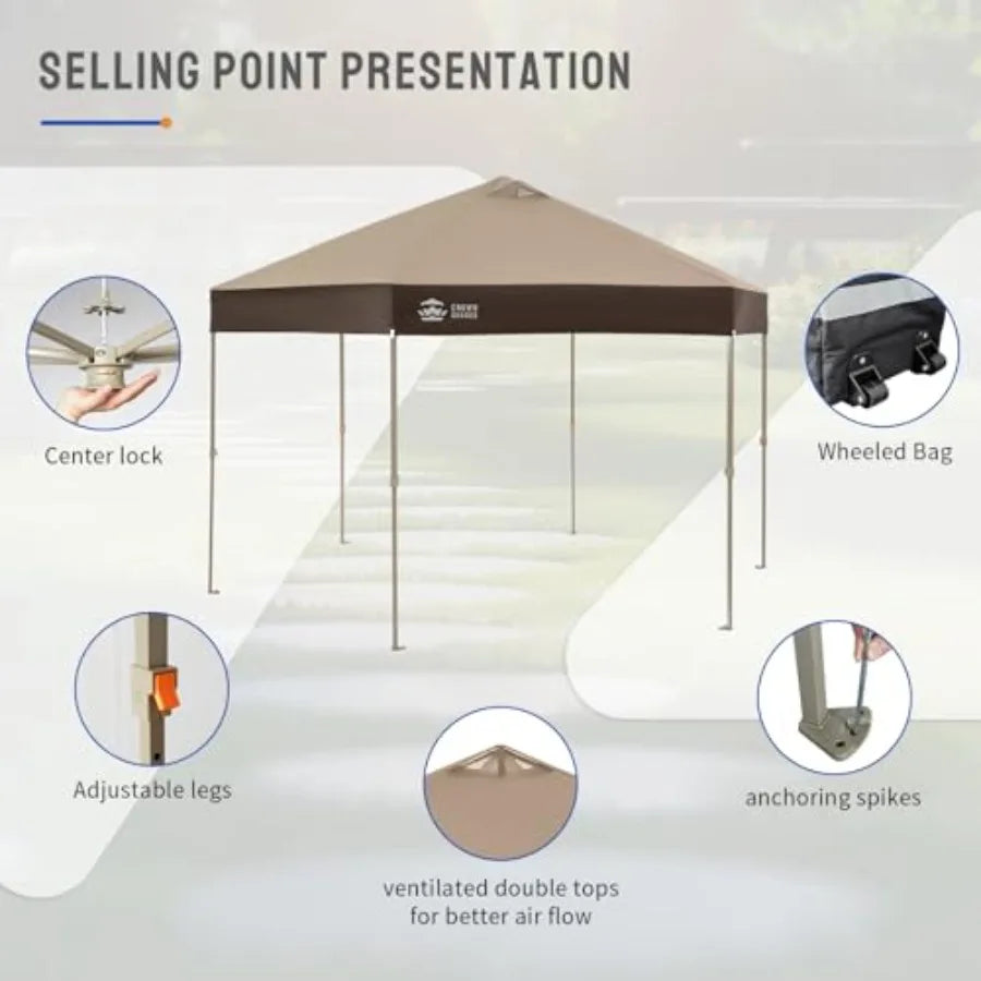 14x14 Pop up Gazebo for patio and outdoor activities, 300D silver-coated fabric, beige coffee, UV resistant with patented cente