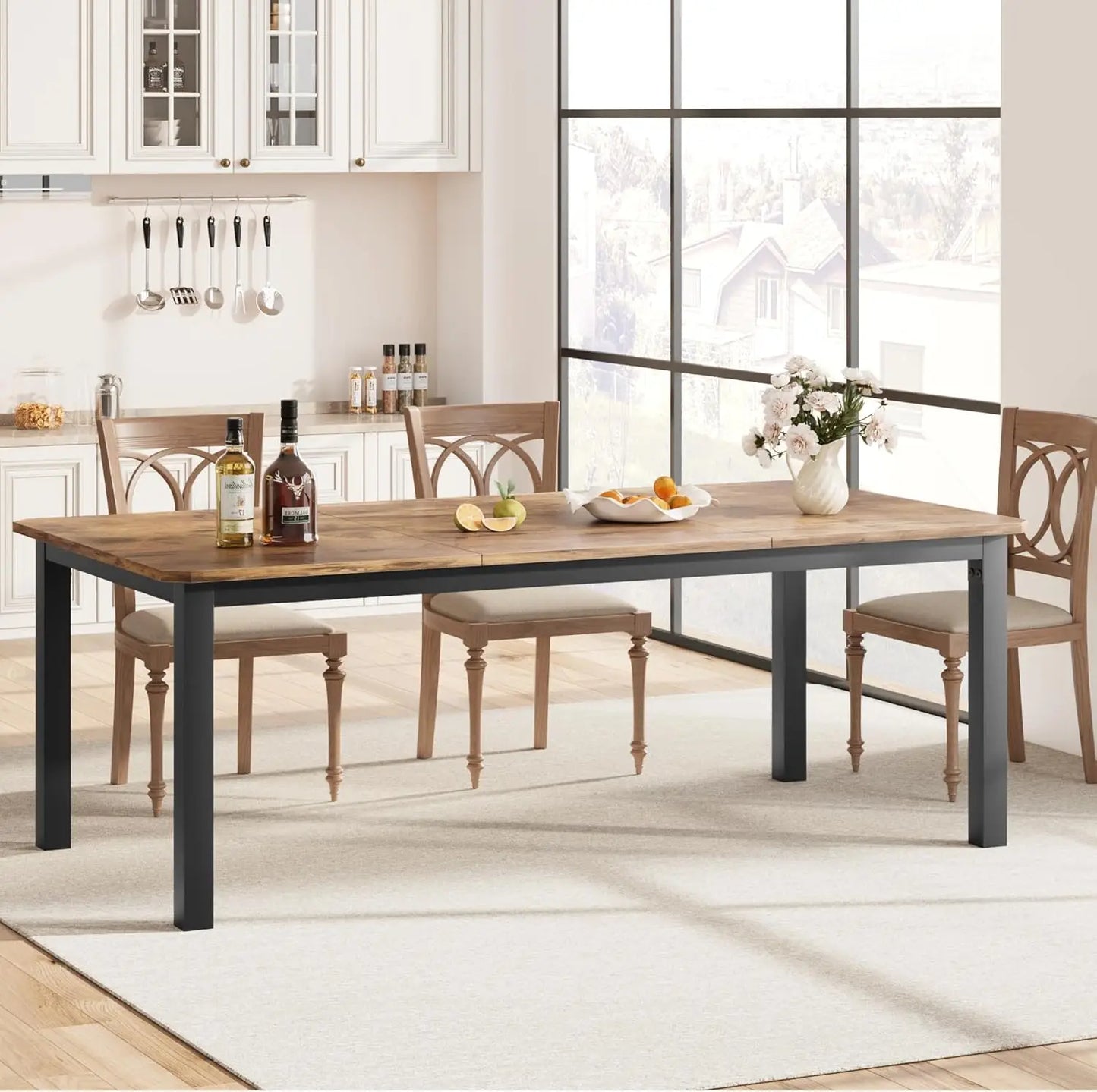 78.7 Inch Rectangle Wood W/Steel Legs, Seats 6