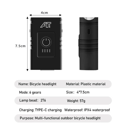 LED Bicycle Front Light Type-C Rechargeable Bicycle Headlight