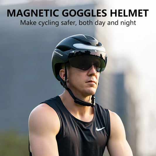Adult Bike Helmets with Rechargeable LED Rear Light, Visor, Magnetic Goggles