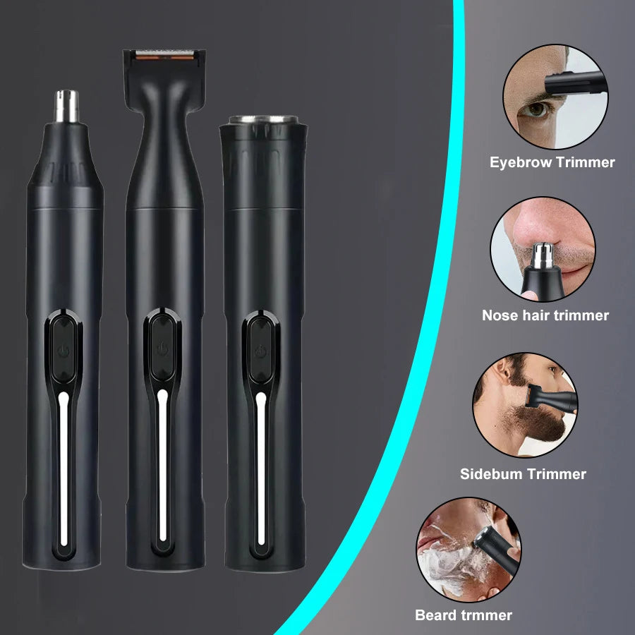 Professional Grooming Kit, USB Rechargeable Nose & Ear Hair Trimmer, Beard and Eyebrow Razor, Men'S Personal Care Tools 4 in 1