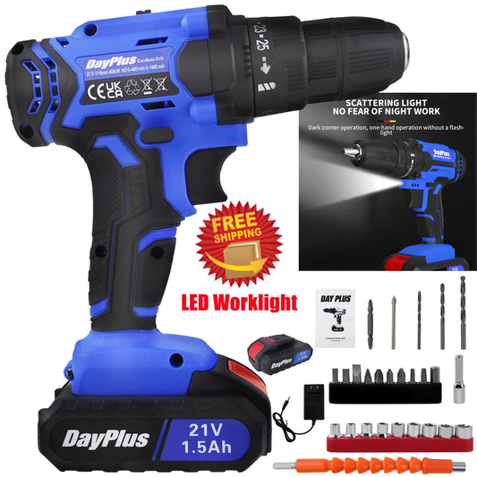 21V Cordless Power Drill or Driver, W/ Battery and access