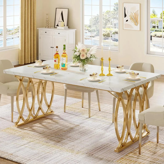 Modern Dining Table, 63" Large Kitchen Table for 4-6 People,