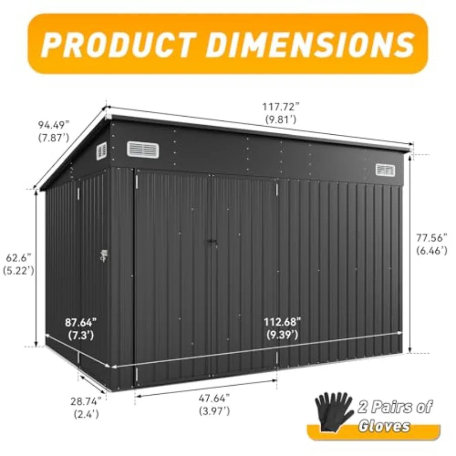 Storage Shed Metal W/Triple Doors