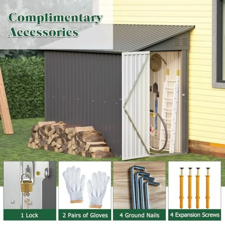 4'x8' Metal Lean To Lockable Shed