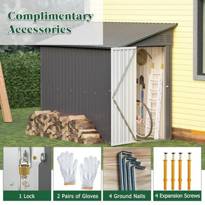 4'x8' Metal Lean To Lockable Shed