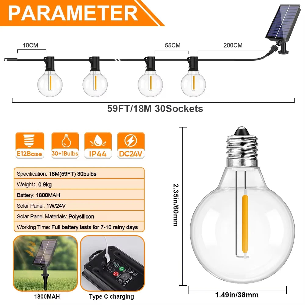 G40 Outdoor Solar String Light Garland