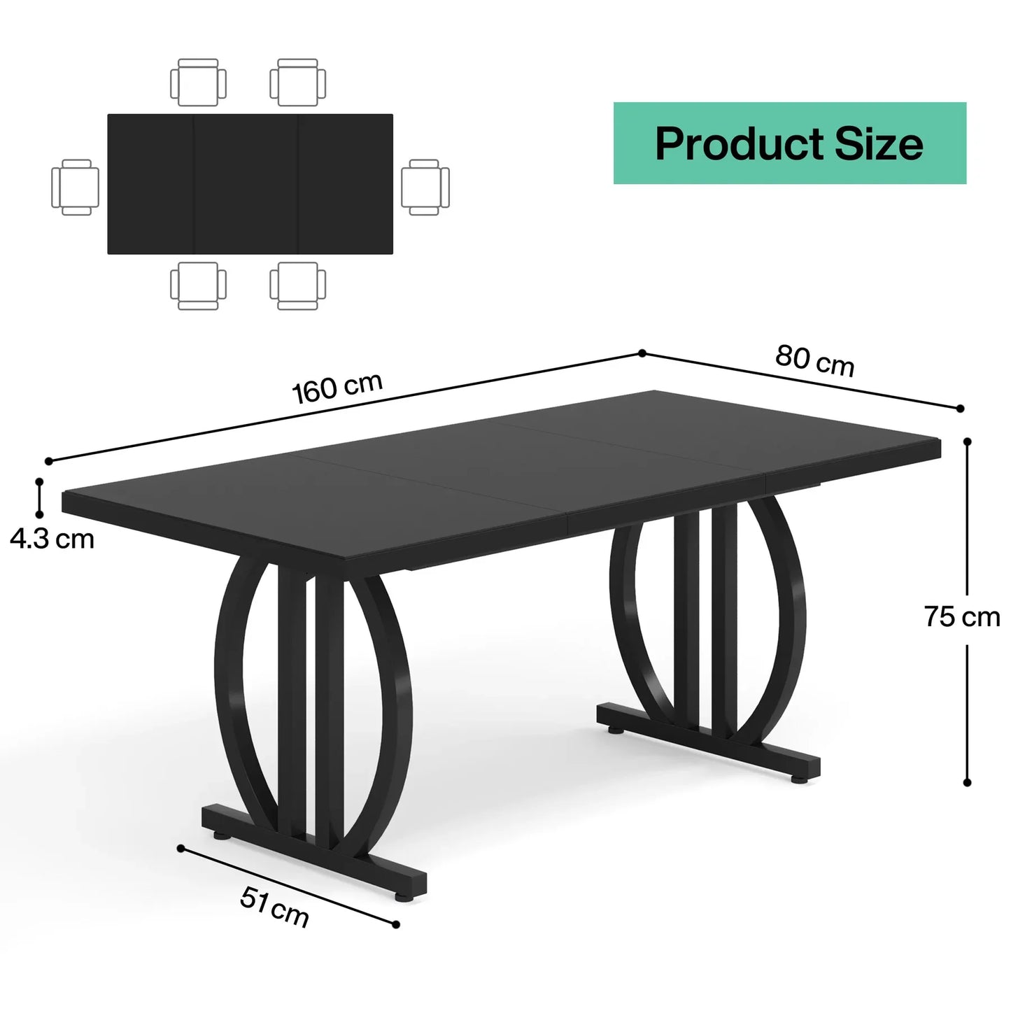 Tribesigns Dining Table for 4-6 People, HD Metal Legs