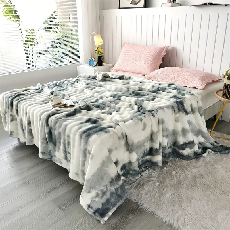 Ultra-Soft Faux Rabbit Fur Throw Blanket Tie-Dye Plush Warm Cozy All Seasons Reversible Machine Washable Perfect For Sofa Bed