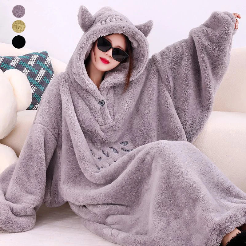 WOSTAR Winter soft fleece blanket with sleeves hooded Sweater blanket wearable oversized outdoor warm flannel hoodie blanket