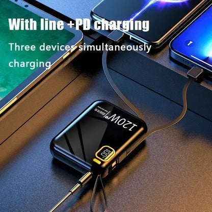 120W Power Bank 50000mah Portable High Capacity Cable Two-way Fast Charging Mini 2in1 Wire Powerbank For Iphone Samsung Xiaomi