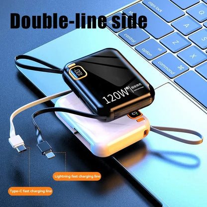 120W Power Bank 50000mah Portable High Capacity Cable Two-way Fast Charging Mini 2in1 Wire Powerbank For Iphone Samsung Xiaomi