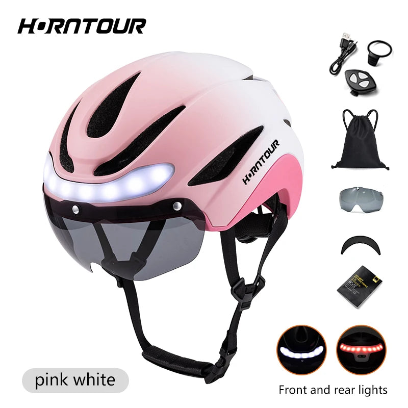 Adult Bike Helmets with Rechargeable LED Rear Light, Visor, Magnetic Goggles