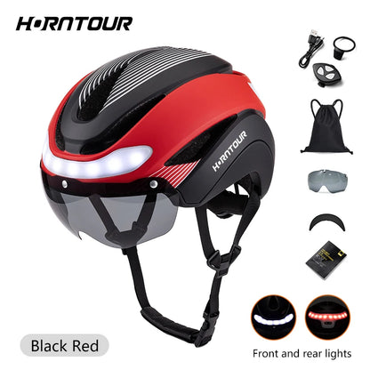 Adult Bike Helmets with Rechargeable LED Rear Light, Visor, Magnetic Goggles