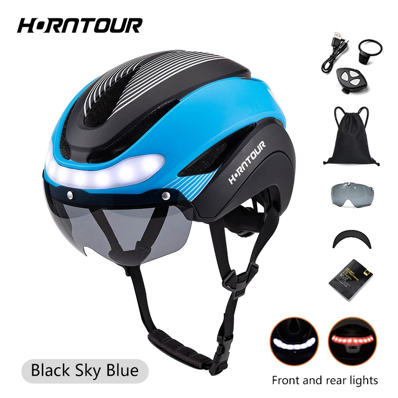 Adult Bike Helmets with Rechargeable LED Rear Light, Visor, Magnetic Goggles