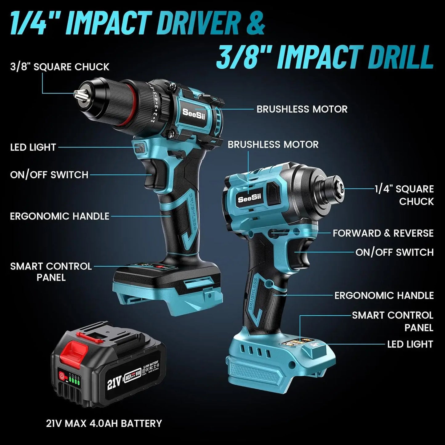21V Drill and Driver Cordless w/batteries & acces