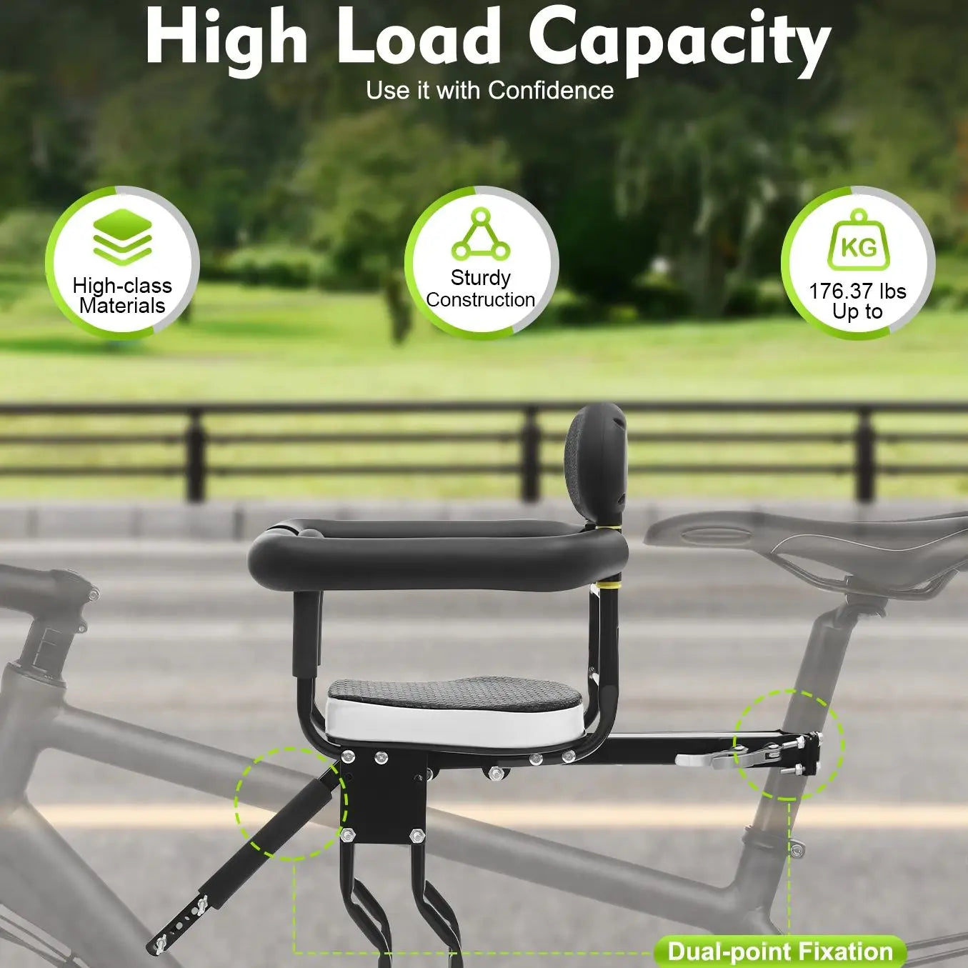 80kg Child Bicycle Seat Adjustable Bicycle Child Carrier Sponge Padding Kids Bike Seat for 1 to 5 Years Old Children