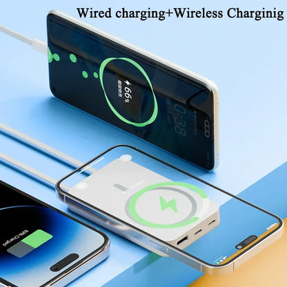 50000mAh Magnetic Power Bank for iPhone 15 14 13 22.5W 15W Fast Charging Wireless Powerbank With Cable Holder for Samsung Xiaomi